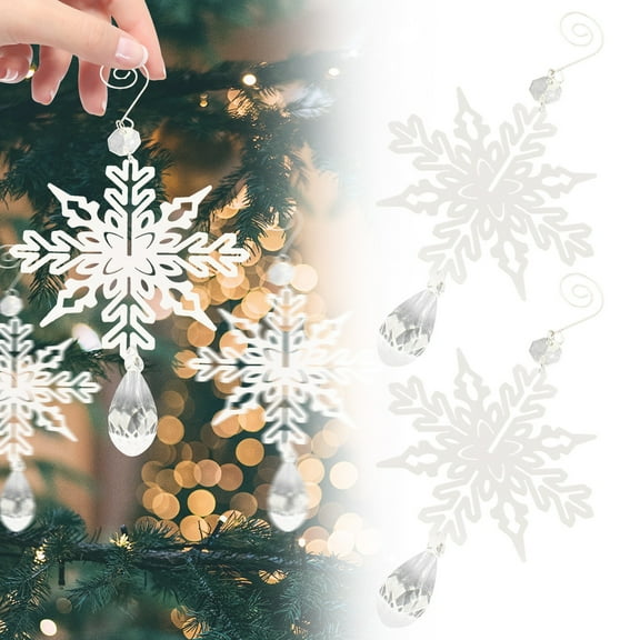Goowood Crystal Snowflake Ornaments Icicle Hanging Decorations 2-Piece Acrylic Winter Decor Set for Christmas Tree Window Party Weddings