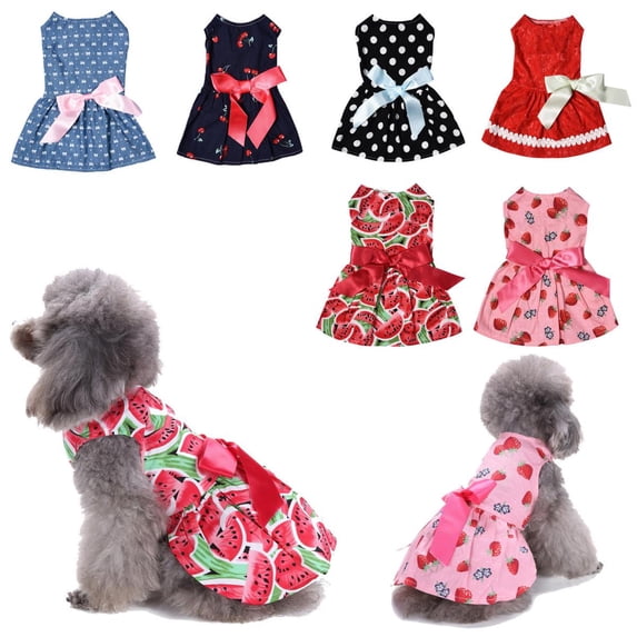 Goowood Cute Dog Clothes Print Bow Skirt Breathable Sleeveless Summer Shirt for Small Dogs Girl Puppy Dress Comfortable Pet Apparel