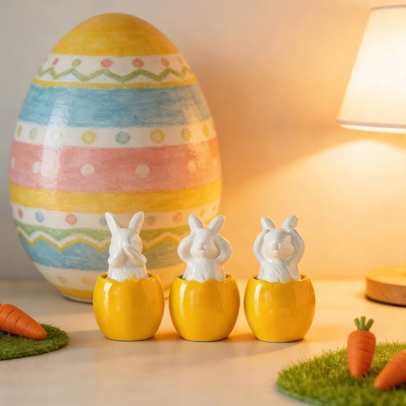 Goowood DIY Ceramic Easter Eggs Decor Paintable Spring Ornament Cute Desktop Display for Home Tabletop Centerpiece Style J