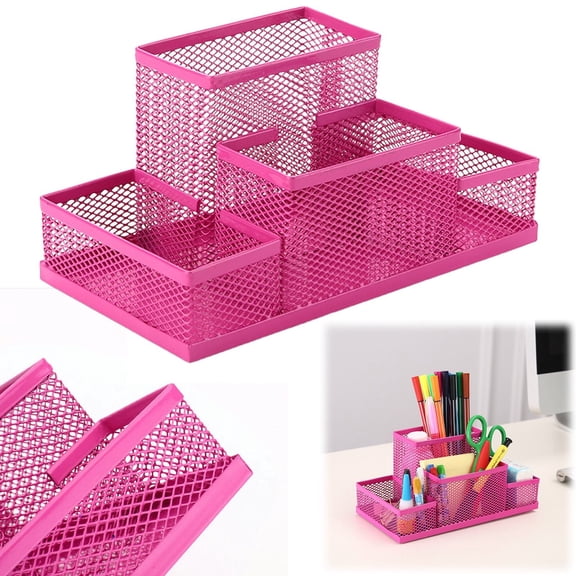 Goowood Desk Organizer Mesh Pen Holder Desktop Caddy Office Accessories Stationery Storage for Teachers Professionals Workspace Rose Red