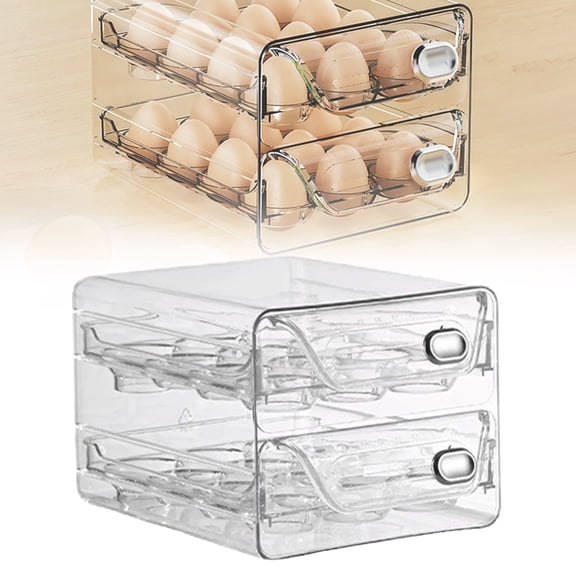 Goowood Deviled Egg Container with Lid Stackable Egg Holder for Fridge with Time Memory Double Layer Clear Egg Storage Box for Refrigerator