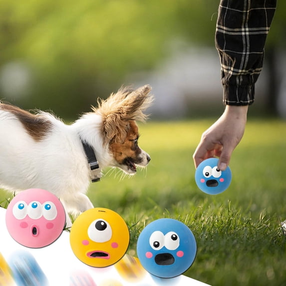 Goowood Dog Chew Toys with Squeaker Bouncy Big‑Eyed Ball Interactive Flat Toy for Small Medium Large Dogs Funny Teething Puppy Toy