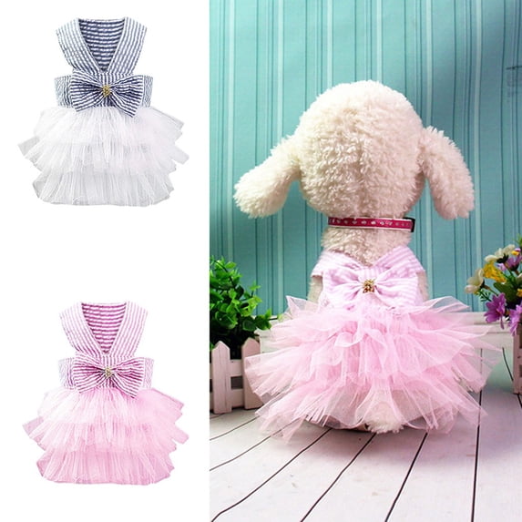 Goowood Dog Dress Stripe Print Summer Bottoming Clothes for Small Dogs and Cats Breathable Pet Dress Puppy Clothes Girl Outfit