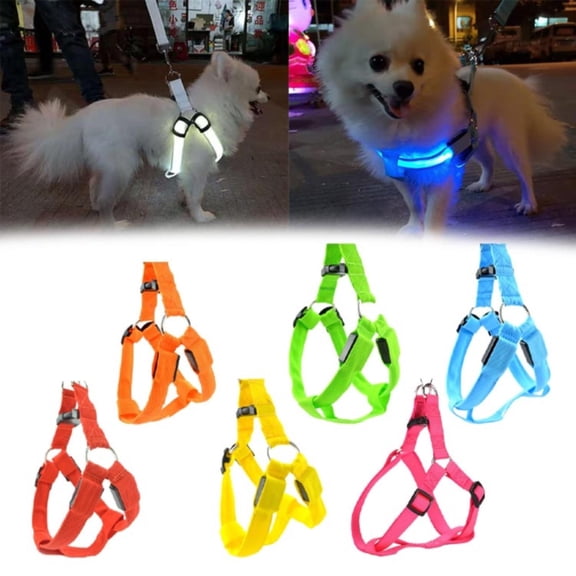 Goowood Dog Harness with Light LED Rechargeable Soft Padded Adjustable Reflective Glow Dog Harness for Night Walking Small Dogs Camping and Outdoor Safety