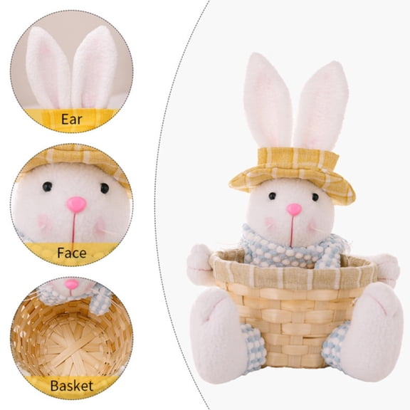 Goowood Easter Basket Bunny Decor Spring Decor Easter Decorations Checkered Style Candy Basket Figurines Creative Desktop Decorative