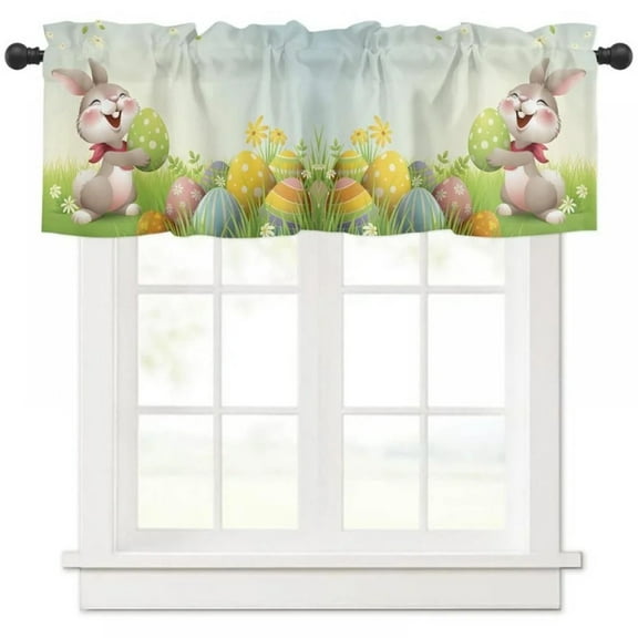 Goowood Easter Curtains Bunny Egg Spring Valance for Kitchen Window Farmhouse Easter Decorations Window Drapes Living Room Rod Pocket