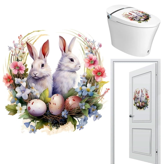 Goowood Easter Decorations Easter Egg Stickers Cute Bunny Wall Decals for Bathroom Toilet Seat Door Home Decor Waterproof Peel and Stick