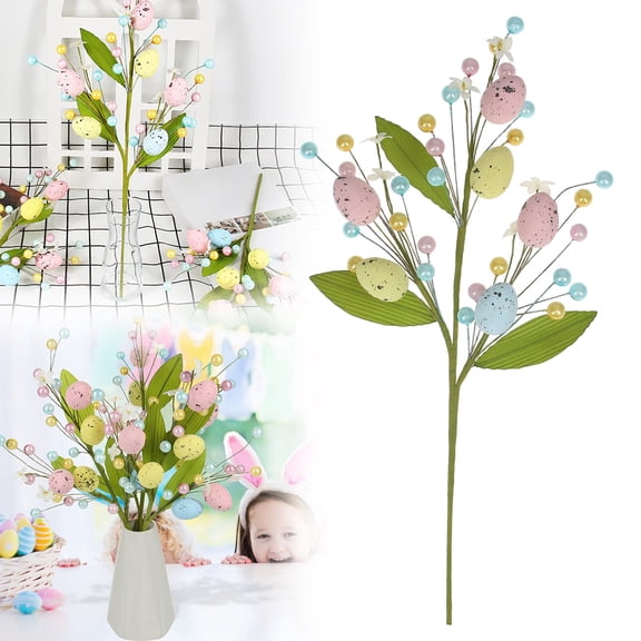 Goowood Easter Decorations Easter Flowers Easter Picks with Colorful Eggs and Berries Spring Floral Stems for Home Vase Centerpiece Decor