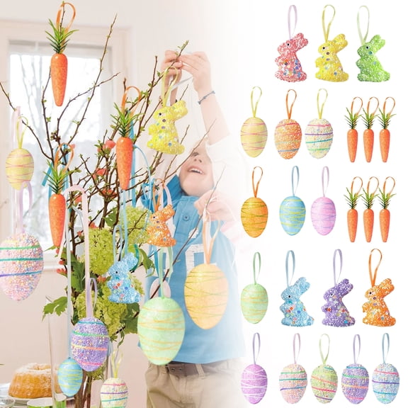 Goowood Easter Decorations Easter Tree Ornaments Easter Decor Spring Home Decor Bunny Egg Carrot Hanging Ornaments for Holiday Atmosphere