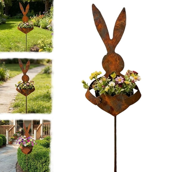 Goowood Easter Outdoor Decorations Bunny Garden Stake Rustic Planter for Spring Yard Farmhouse Lawn Display
