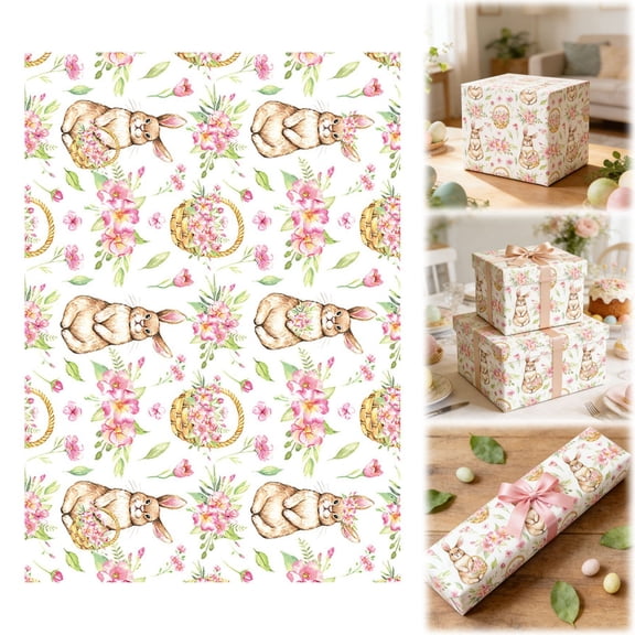 Goowood Easter Wrapping Paper Bunny and Egg Design Gift Wrap Sheet for Holiday Party Favors