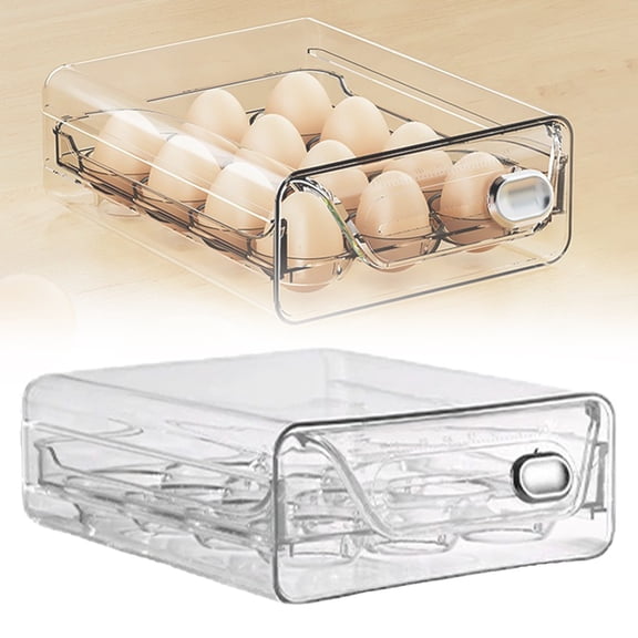 Goowood Deviled Egg Container with Lid Stackable Egg Holder for Fridge with Time Memory Double Layer Clear Egg Storage Box for Refrigerator