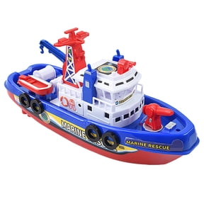 Goowood Electric Fire Boat Toy with Automatic Water Spray and Lights Music Battery Operated Interactive Firefighter Boat
