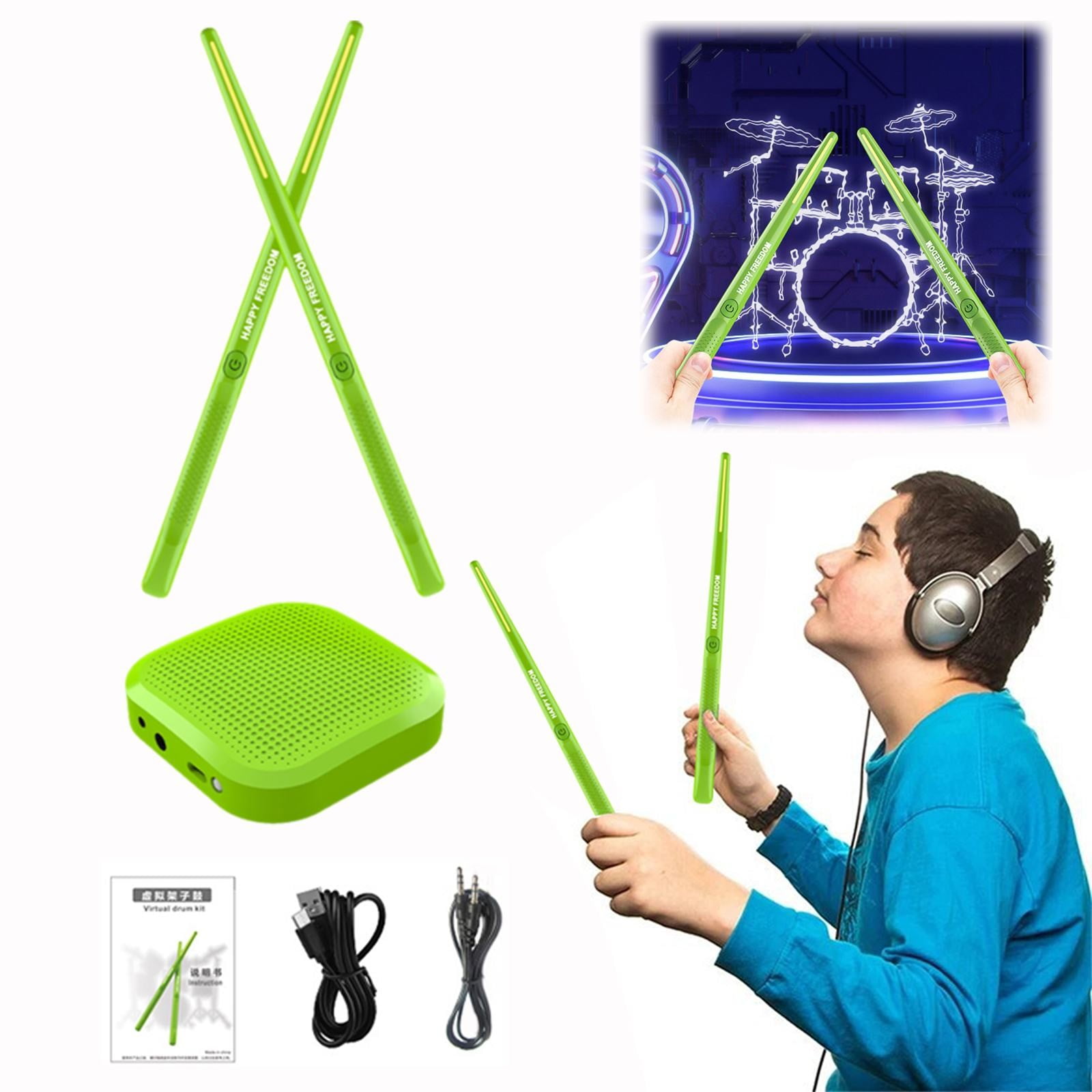 Goowood Electronic Drum Set 3D Motion Sensing Virtual Pocket Drum with 2 Drumsticks Portable Electric Drum Kit for Beginners Adults Kids