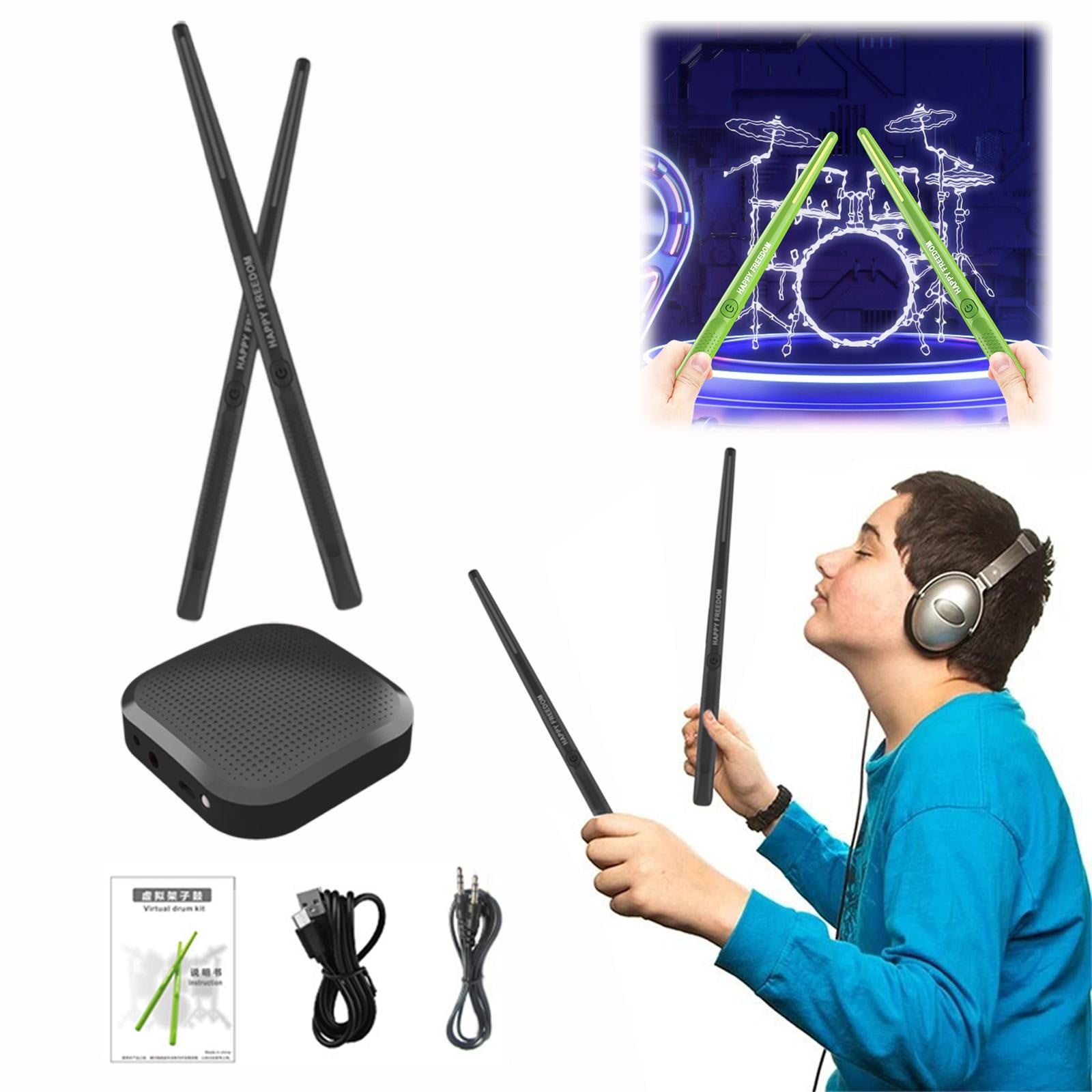 Goowood Electronic Drum Set Portable 3D Motion Sensing Air Drumsticks Virtual Pocket Drum Kit with 2 Drumsticks for Beginners Adults and Kids