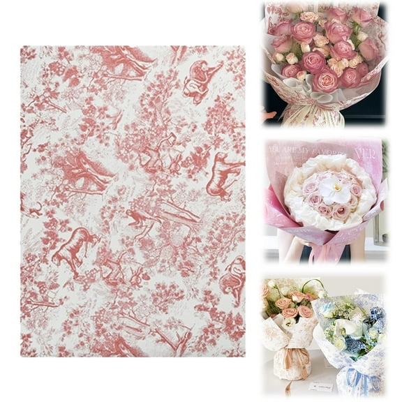 Goowood Floral Wrapping Paper Mini Roll White Flowers Gift Wrap Paper for Bouquet Wedding Birthday Party DIY Crafts 17inch x 32.8ft