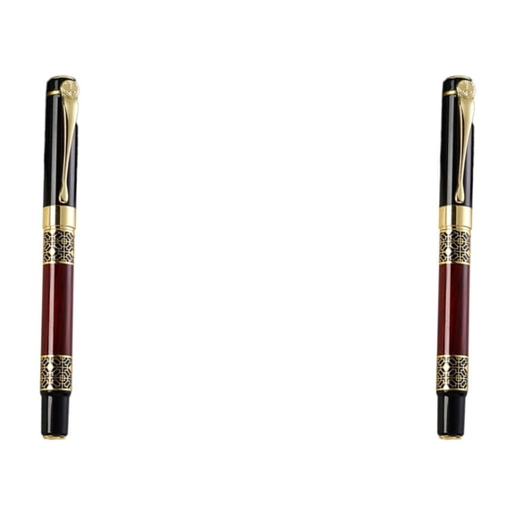 Goowood Fountain Pens for Writing 2 Pack Fancy Wood Grain Red Pen with Ink Converter Smooth Business Office Pens