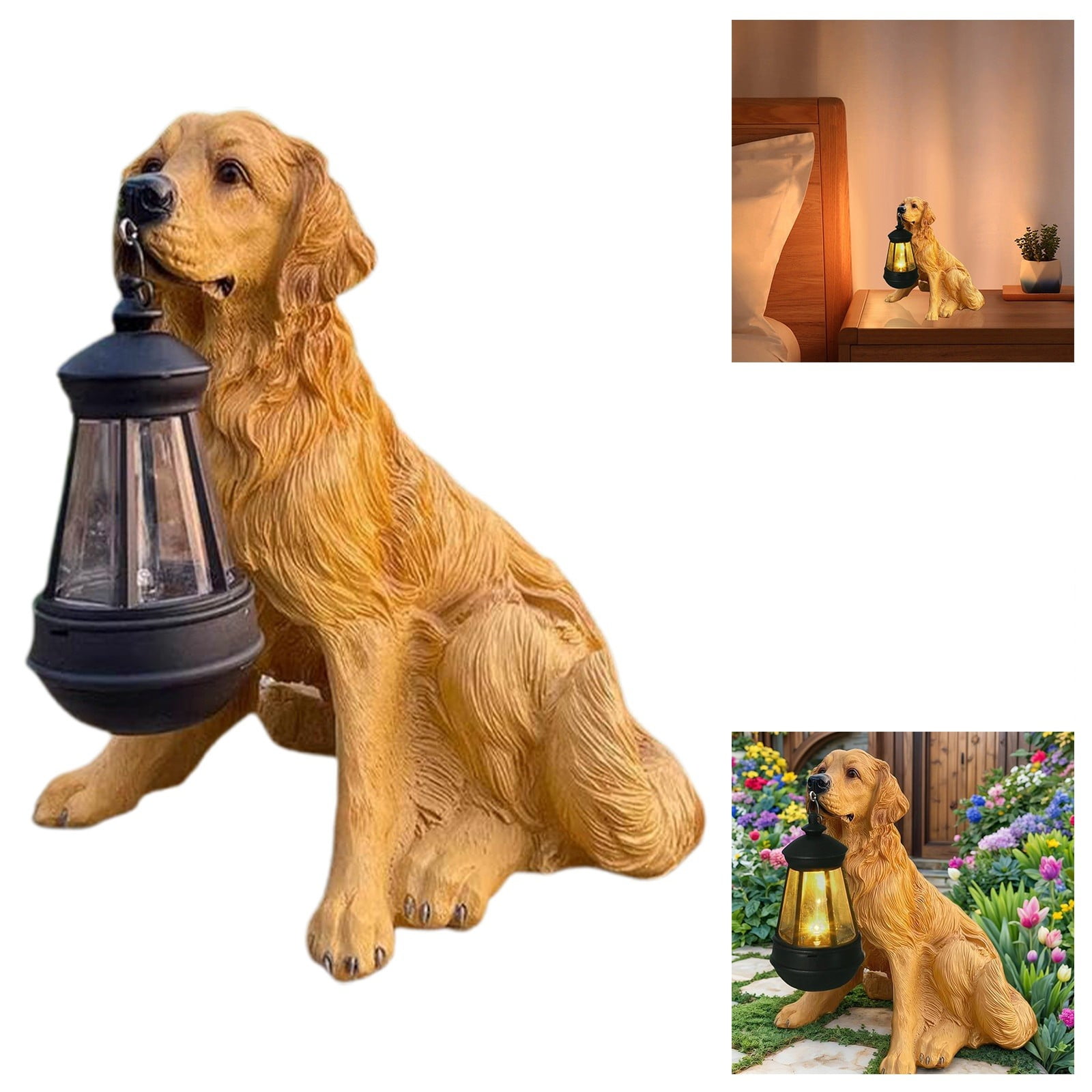 Goowood Garden Dog Statue Outdoor Decor Golden Retriever Resin Light LED Puppy Sculpture for Front Porch Patio Yard Flower Bed Decoration
