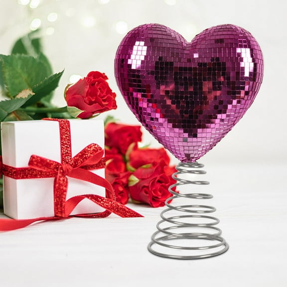 Goowood Glitter Heart Tree Topper Sequin Treetop Ornament Shimmering Love Desktop Decor for Wedding Holiday Valentine Christmas 9.06x6.69in