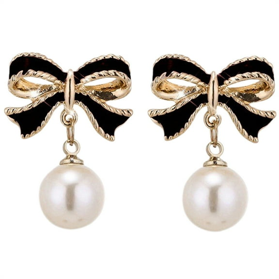 Goowood Gold Bow Pearl Dangle Earrings for Women Hypoallergenic Drop Studs Elegant Bowknot Fashion Jewelry Gift for Valentine's Day Gifts
