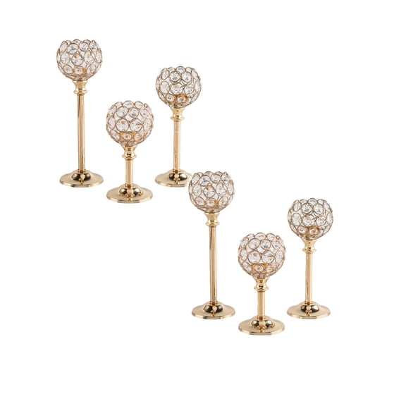 Goowood Gold Crystal Candle Holders Set of 6 Elegant Tealight Candelabras for Dining Table Centerpiece Wedding Decor Votive Candle Stand
