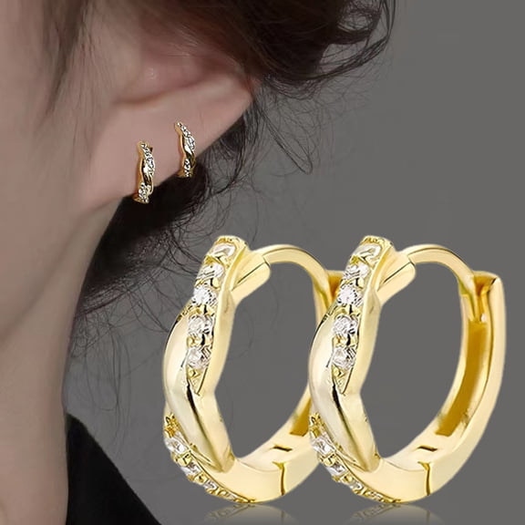 Goowood Gold Plated Hoop Earrings for Women Small Huggie Hoops 925 Sterling Silver Post Cubic Zirconia Twisted Hypoallergenic Jewelry Gift Valentine's Day Gift