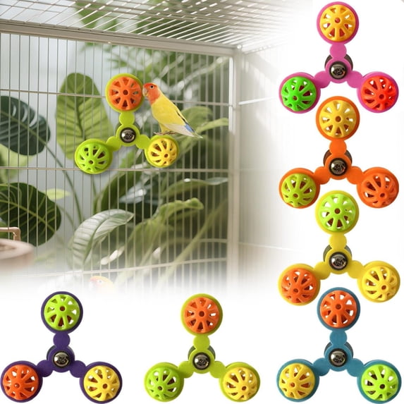 Goowood Interactive Parrots Toy Chewable Bells with Rotating Windmill Colorful Bird Cage Toys for Parrots Parakeets Cockatiels and Conures Mental Stimulation and Beak Exercise
