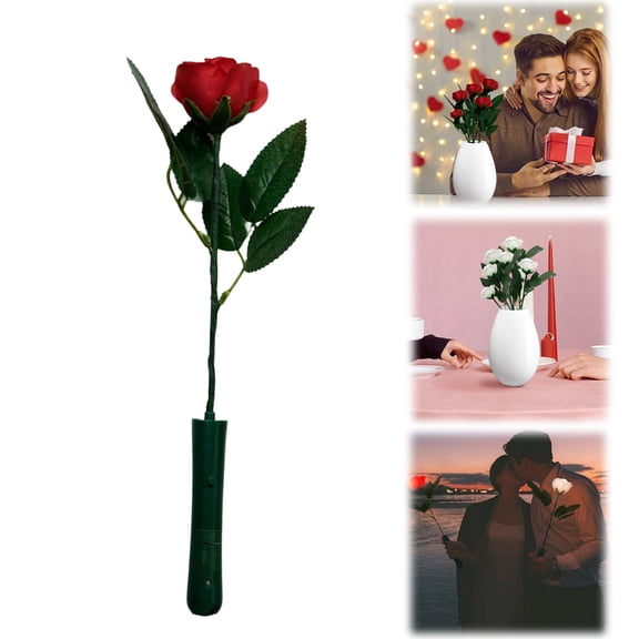 Goowood LED Red Light Up Rose Artificial Long Stem Flower with 3 Flash Settings for Valentines Day Gifts Wedding and Party Decorations