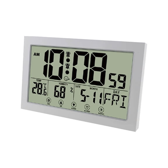 Goowood Large Digital Wall Clock with Temperature and Humidity Multifunctional Alarm Clock with Calendar for Home Office Bedroom Tabletop
