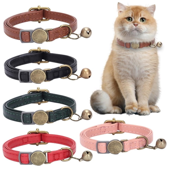Goowood Leather Cat Collar Retro Style Vintage Breakaway Clasp Design with Bell for Cats and Small Puppy Safe Adjustable Neckwear Accessory