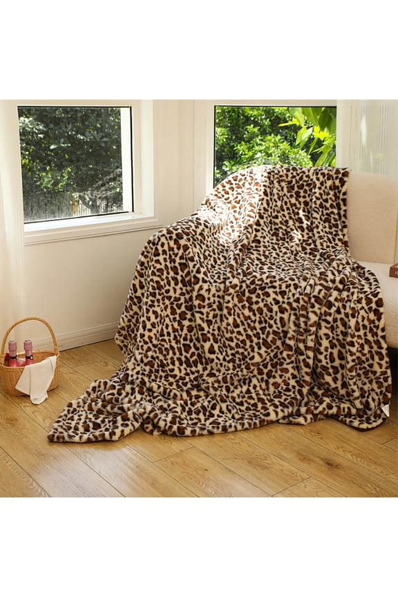 Leopard Print Throw Blanket 480 GSM Double Sided Shaggy Plush and Soft Velvet Cheetah Blanket for Bed Sofa Travel 50x60 Inches