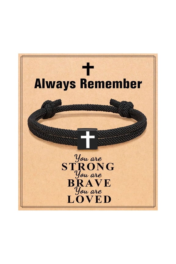 Mens Cross Bracelet with Inspirational Message Card Handwoven Braided Rope Adjustable Jewelry for Brother Dad Grandson Christian Religious Memorial Gift for Him