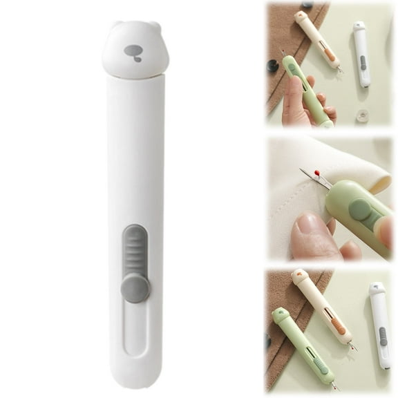 Goowood Needle Threader and Seam Ripper with Needle Storage 3 in 1 Retractable Sewing Threading Tool for Hand Sewing and Seam Removal Gray
