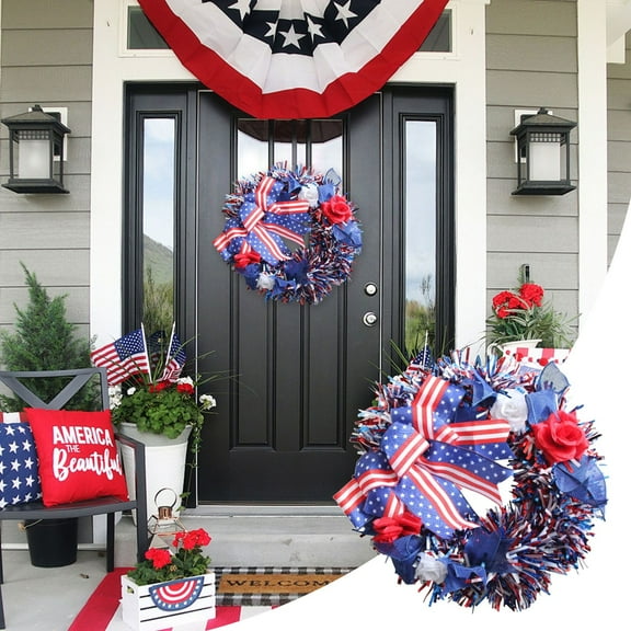 Goowood Patriotic Wreath 4th of July Wreath for Front Door Independence Day Decorations American Wreath for Porch Wall Window Home Decor