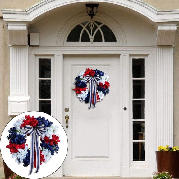 Goowood Patriotic Wreaths for Front Door 4th of July Wreath Independence Day Decorations National Flag Wall Hanging Americana Decor