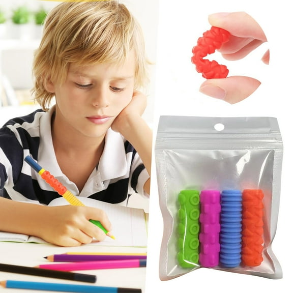 Goowood Pencil Grips Ergonomic Writing Aid with Rubber Texture for Handwriting and Tripod Grip Correction Sensory Fixing Clip 4 pack