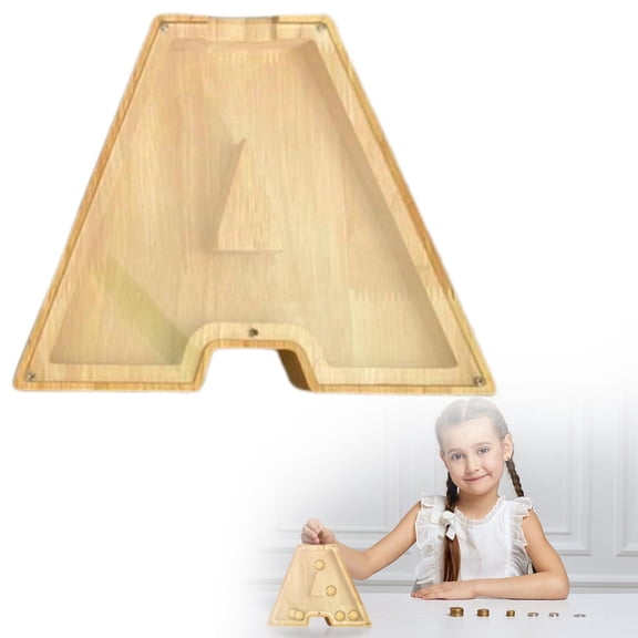 Goowood Personalized Letter Piggy Bank Wooden Alphabet Coin Bank for Kids and Adults Creative Storage Tank Desktop Ornament with DIY Sticker