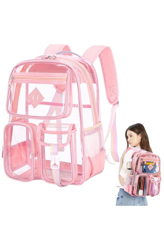 Pink Clear Backpack Heavy Duty Transparent Bookbag Clear Bag For Stadium Events See Through Backpack