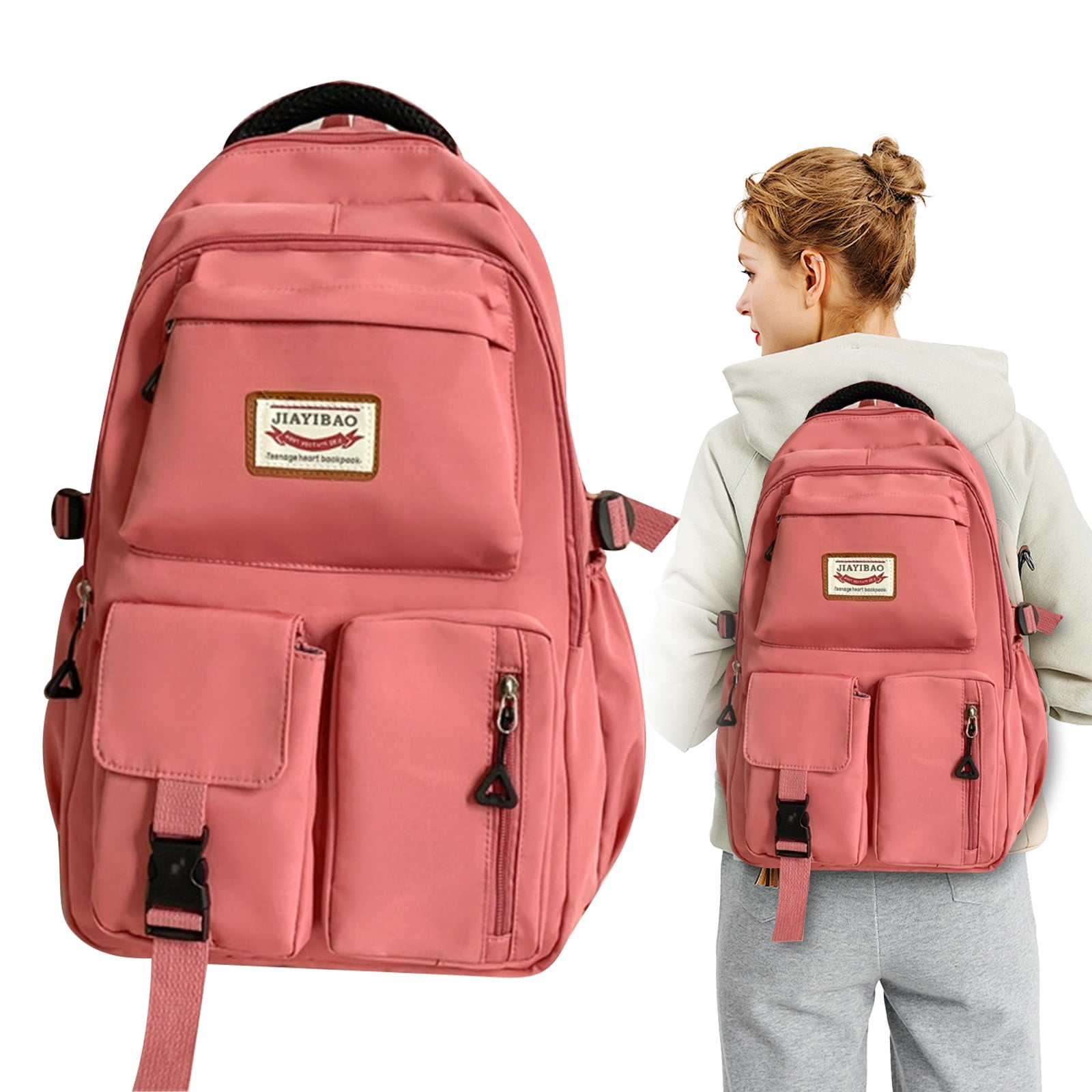 Goowood Pink Laptop Backpack Women Cute Daypack Travel Work Mochilas Para Mujer Water Resistant Bookbag