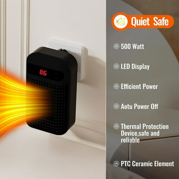 Goowood Plug In Heater Portable Wall Heater With Remote Small Wall Heating With Adjustable Thermostat And 12H Timer LED Display For Home Bathroom Indoor Use Air Heater Home appliances