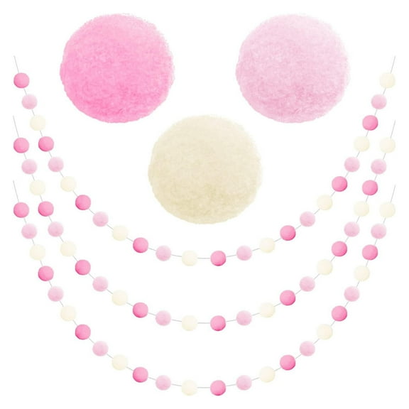 Goowood Pom Pom Garland 8.2 feet Boho Felt Ball Banner for Valentine Birthday Nursery Mantle Decor 1 pack 30 Poms Pink