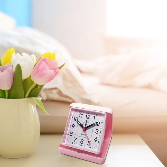 Goowood Portable Box Alarm Clock Battery Operated Travel Clock Loud for Heavy Sleepers Compact Desk Clock for Bedroom Red