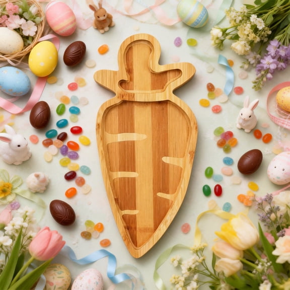 Goowood Rabbit Carrot Fruit Plate Easter Serving Tray Decorative Candy Dish Snack Bowl for Party Kitchen Home Decor