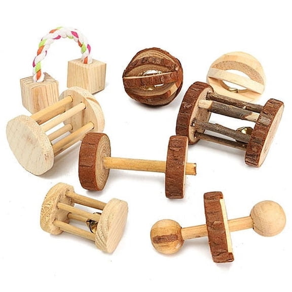 Goowood Rabbit Chew Toys Wooden Pine Mini Exercise Molar Chew Set for Bunny Guinea Pigs Rats and Chinchillas Natural Teeth Grinding Care Accessories for Small Pet Dental Health