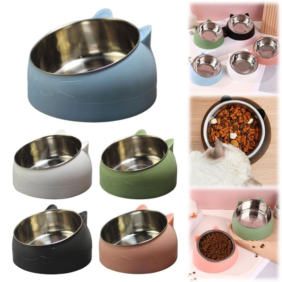 Goowood Raised Dog Bowls and Cute Cat Bowl 15cm Height Tilted Ergonomic Pet Feeder Stainless Steel Anti Slip Protective Design for Dogs and Cats