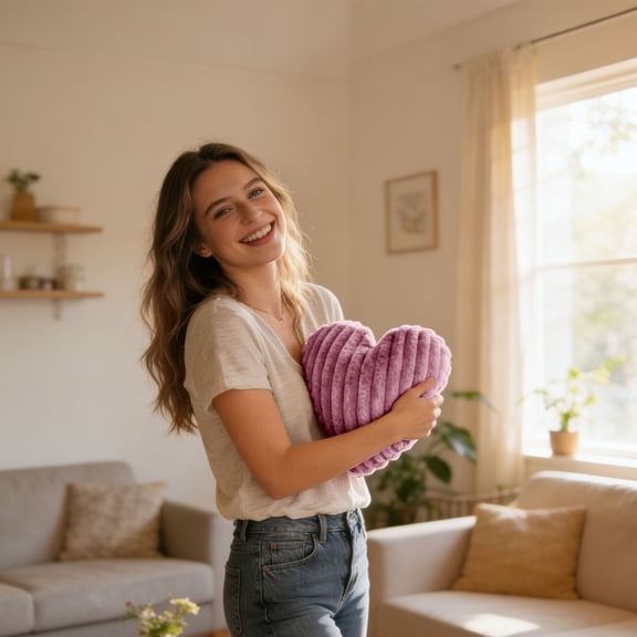 Goowood Ruffled Heart Plush Pillow Bedroom Sofa Decorative Cushion Cute Couple Pillow Doll