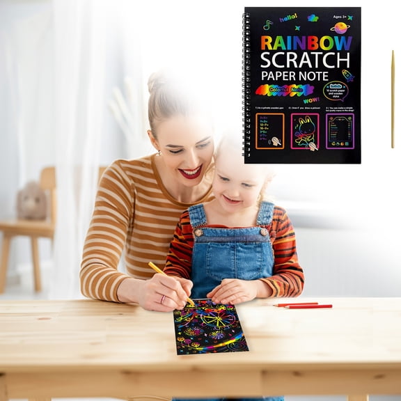 Goowood Scratch Art for Kids Rainbow Scratch Paper Notebook Arts and Crafts for Kids Creative Art Set for Boys Girls Birthday Gift 26*19