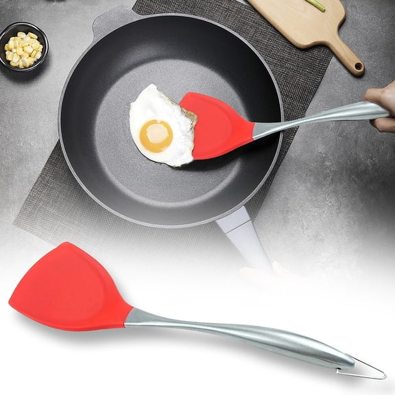 Goowood Silicone Wok Spatula Heat Resistant Non Stick Turner with Ergonomic Stainless Steel Handle Non Scratch Kitchen Cooking Utensil Red