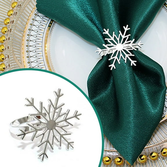 Goowood Silver Napkin Rings Set Snowflake and Christmas Tree Alloy Napkin Ring Holder for Holiday Party Dinner Table Decoration
