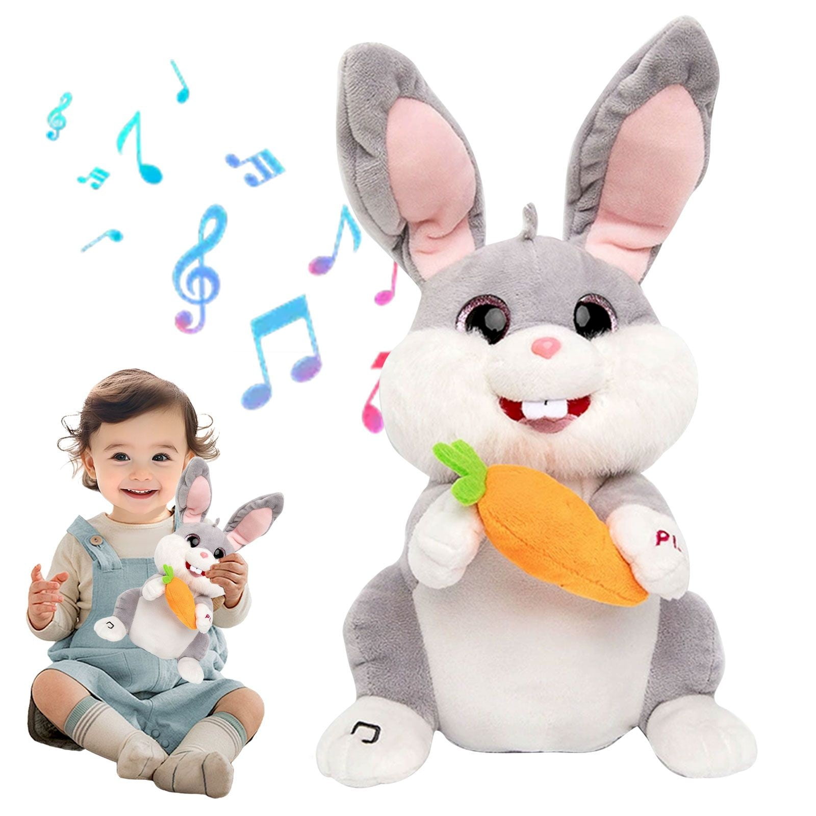 Goowood Singing Dancing Bunny Plush Baby Toys Interactive Musical Stuffed Animal Easter Basket Stuffers for Kids Birthday Gifts Grey